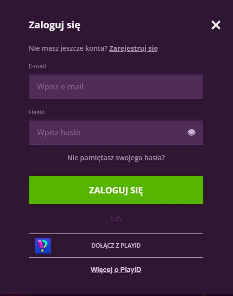 Ekran logowania do Malina casino